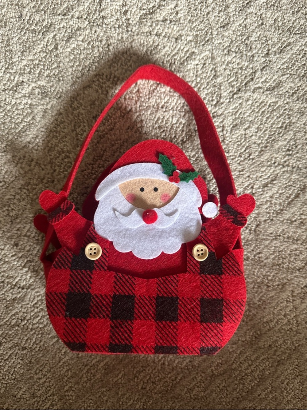 Homemade Red Plaid Santa Felt Holiday Tote